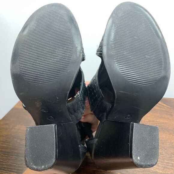 C est 1946 Women's Leather Zip Up Open Toe Ankle Block Heel Boots Black Size 6 - Picture 8 of 9